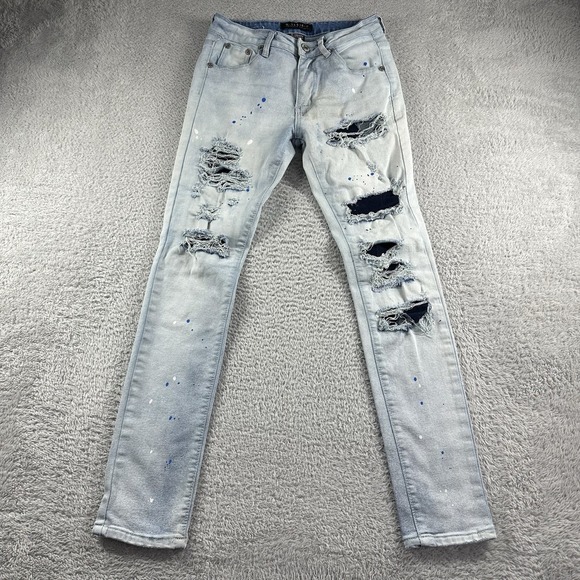M Society Paint Splatter Jeans Womens‎ 29x30 Skinny Ankle Distress Stretch Light - Picture 1 of 13